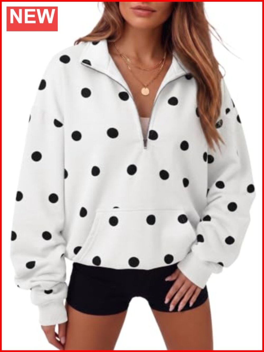 Half Zip Long Sleeve Pullover Sweatshirt Kangaroo Pocket Loose Fit